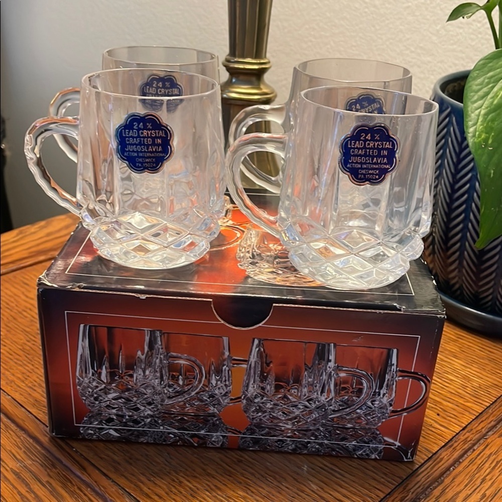 1986 Vintage, Yugoslavia, 24% Lead Crystal Liqueur Mug Set
